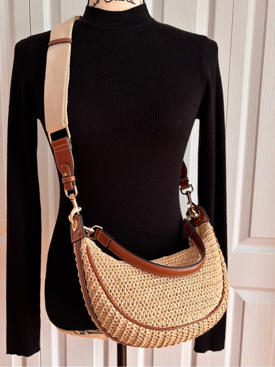 Zara Handbags - Zara Woven Straw Crescent Shoulder Bag